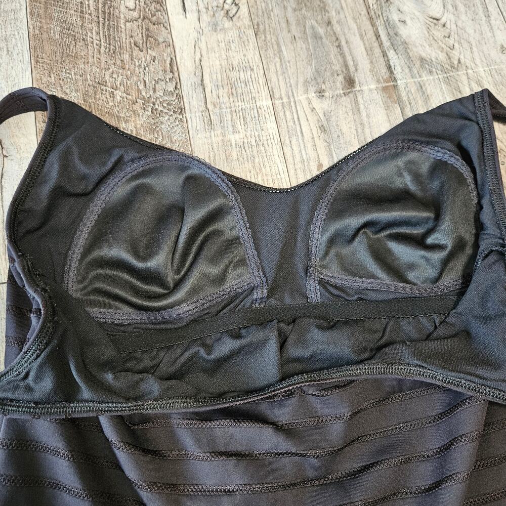 Ann Klein Swim Top Tankini Size 14 Black Stripe Beach Summer Neutral V-Neck Pool - Picture 7 of 9